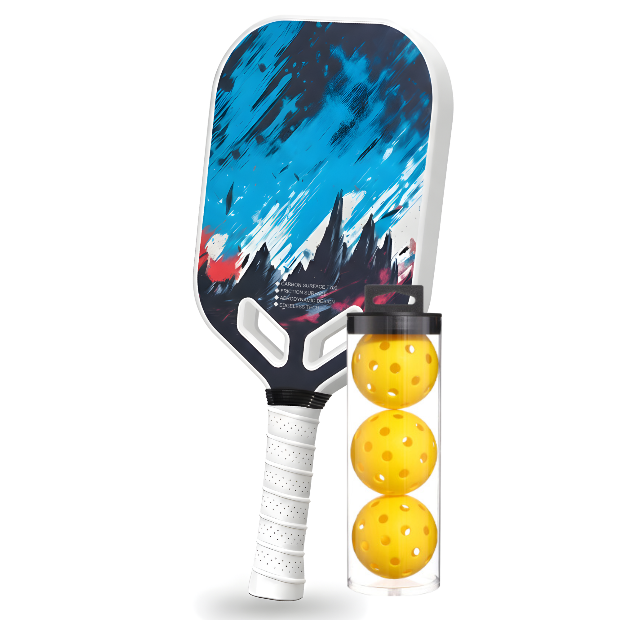 Midnight Phantom - T700 Carbon Fiber Pickleball Paddle - 16mm - Thermoformed - 3 Balls Incl.
